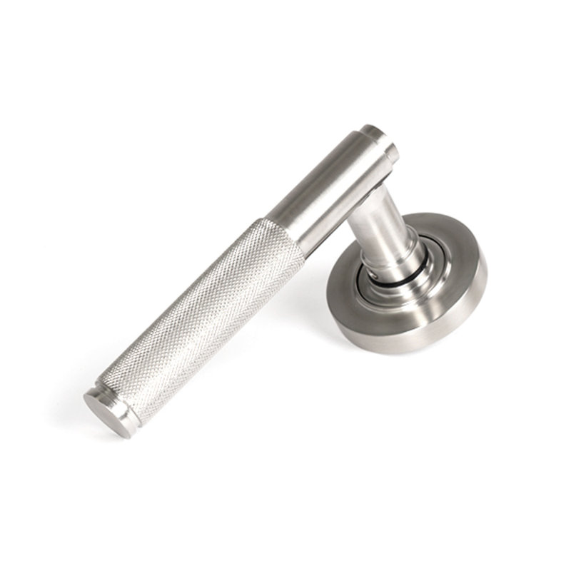 Polished Brass Brompton Lever On Rose Set (Plain), Satin Marine