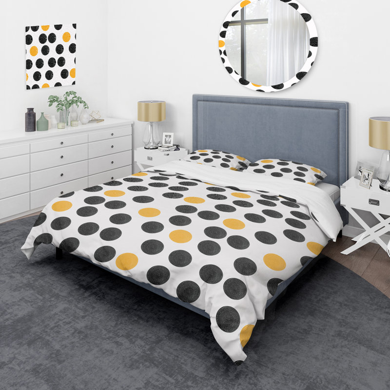 Ensemble de housse de couette en microfibre noir / jaune 3 pièces, Housse de couette pour grand lit et 2 taies décor