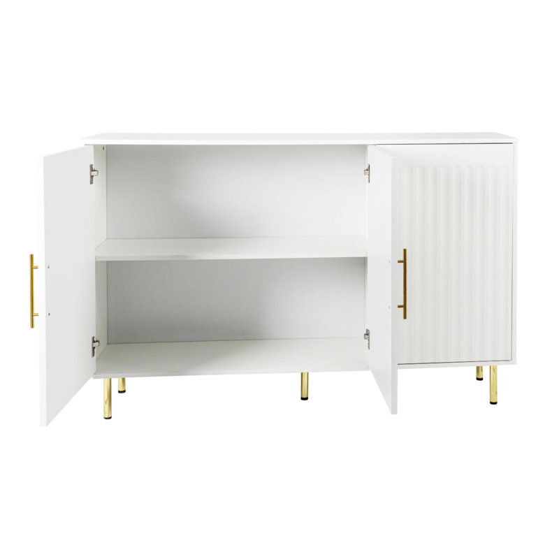 White 55" Sideboard with Gold Handles and Three Doors