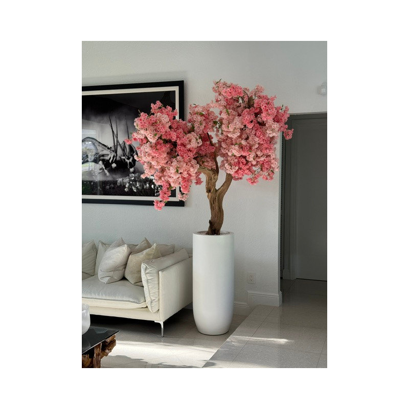 Cerisier rose en pot blanc mat