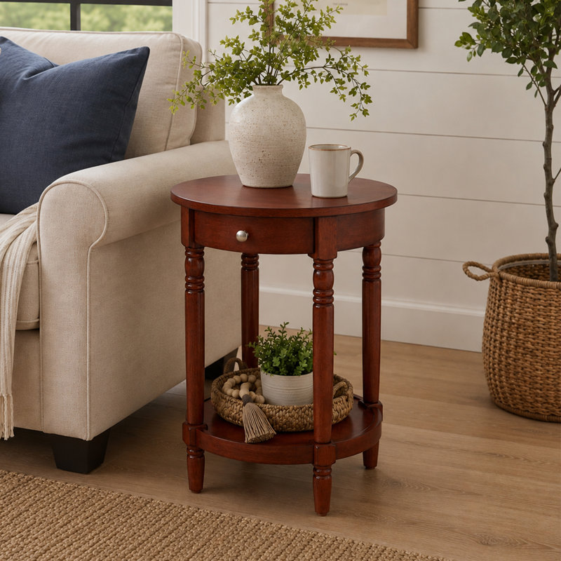 Table de bout ronde 18 po avec tablette Mayall, Acajou