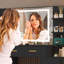 Coiffeuse de maquillage noire avec miroir et lumières, coiffeuse avec 7 tiroirs et 6 tablettes, poignée dorée