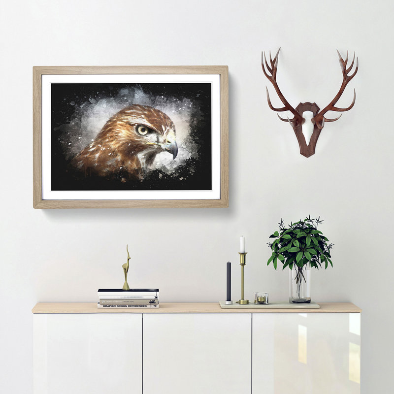Hawk - Picture Frame Graphic Art Print, 62cm H x 87cm W x 2cm D, Oak Framed