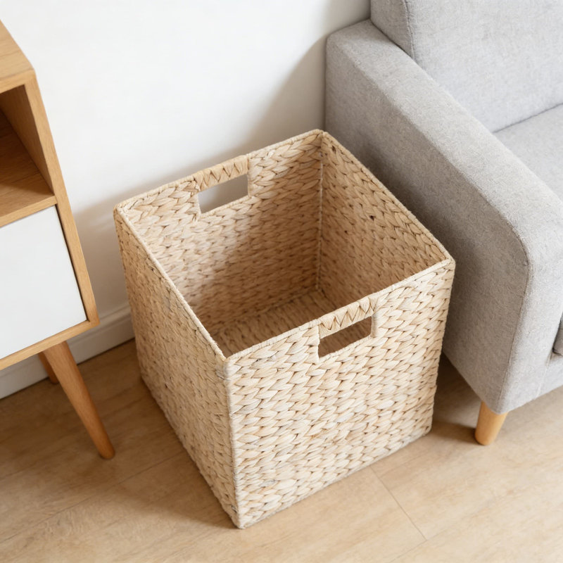 Woven Storage Baskets, Set Of 4 Hyacinth Organizer Cubes With Metal Frame For Home Organization In Bathroom, Bedroom, And Laundry