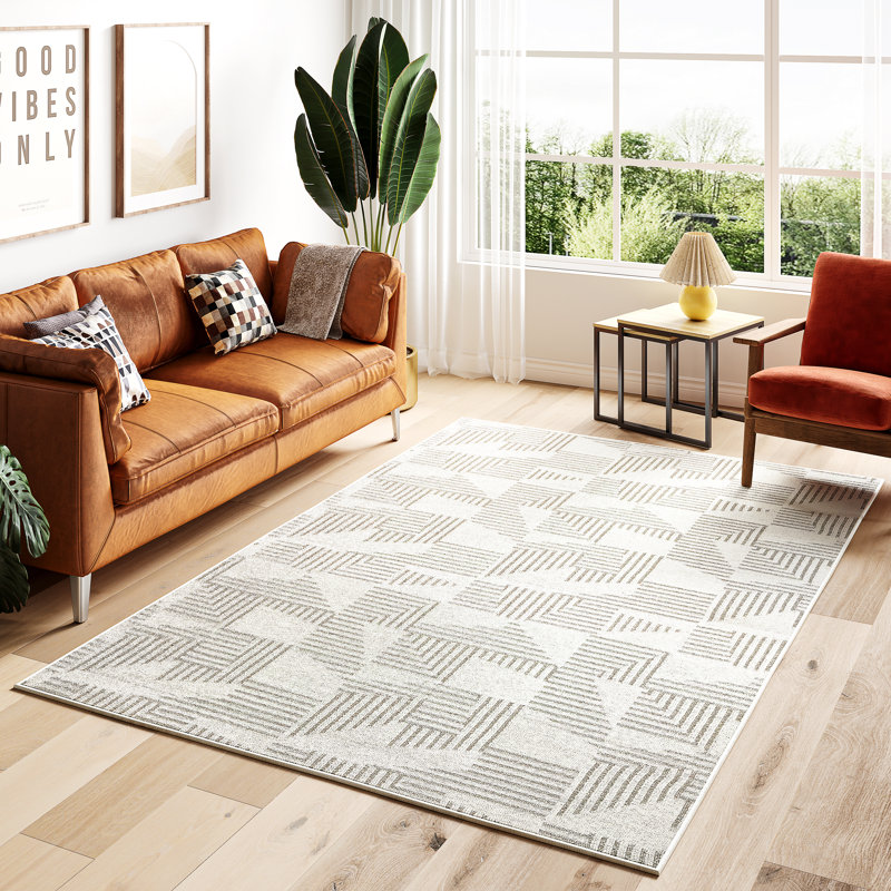 Tapis ivoire en polypropylène tressé à la machine Verrill, Rectangle 3 pi x 5 pi