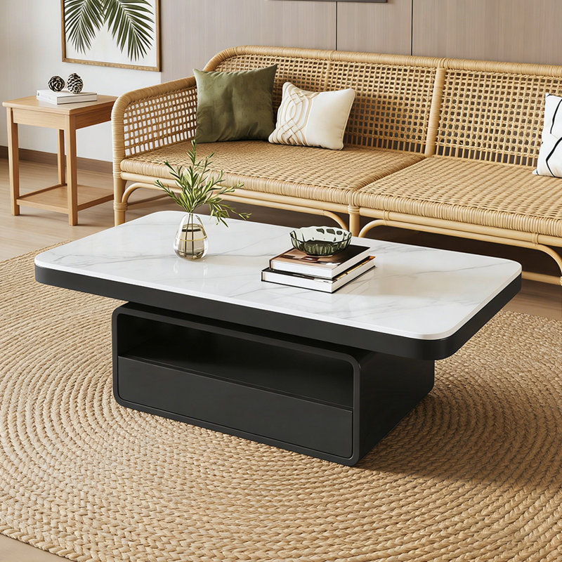 Table basse de luxe à plateau de rangement en ardoise, 55.11, Noir, Blanc/Noir