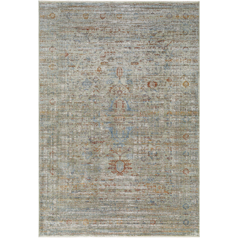 Tapis en viscose / polyester / acrylique tissé à la machine en gris, Rectangle 12 pi x 15 pi