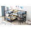 Lit superposé simple au-dessus d'un lit double en métal avec bureau, mezzanine noire pour une chambre confortable et un bureau
