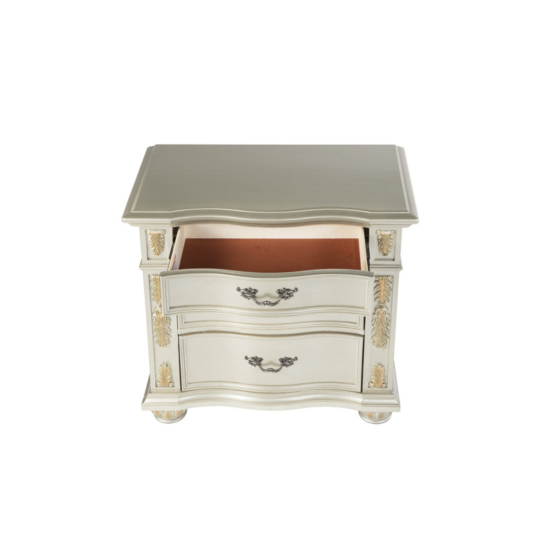 Lyon 3-Drawers Nightstand, Silver Champagne, Silver Champagne
