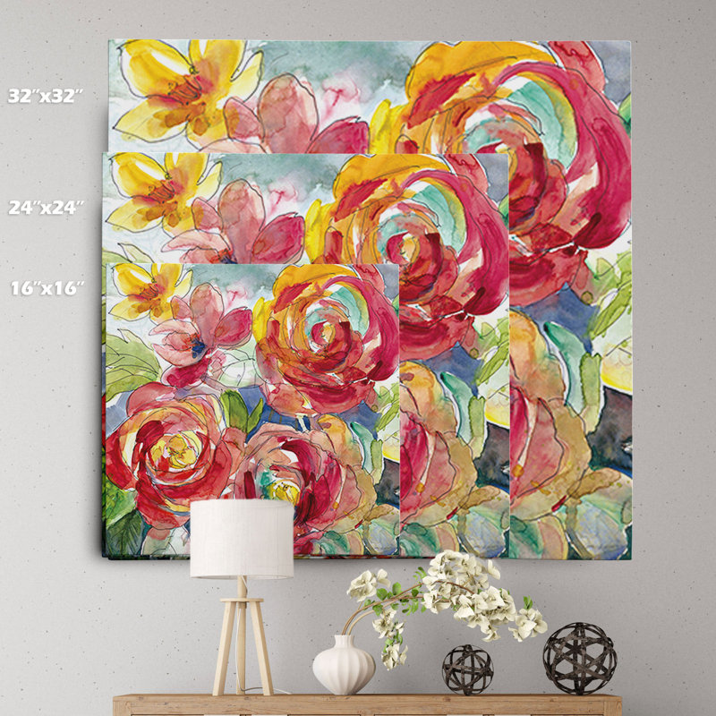 « jardin party i » par carol robinson, reproduction d’art sur toile tendue, H 24 po x l 24 po x P 1,5 po