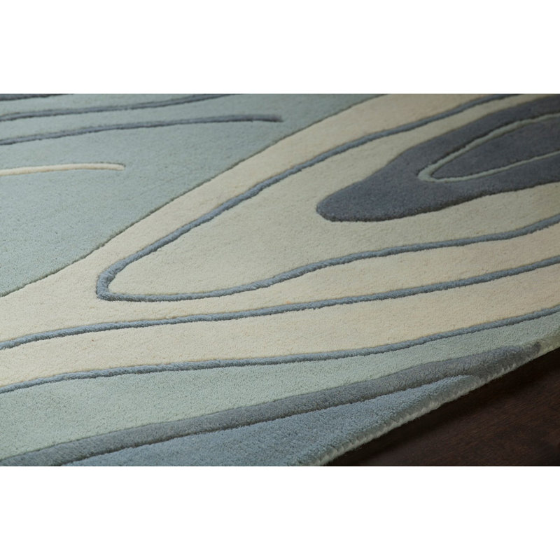 Tapis d'intérieur bleu en laine touffeté à la main à motif abstrait Yaning, 5 pi x 7 pi 6 po