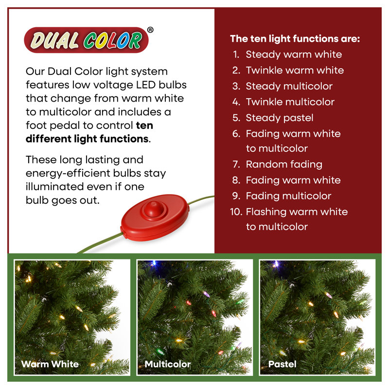 Downswept Douglas 10" Green Fir Artificial Christmas Tree with 1000 LED Multi Lights and Stand, 9' H x 71" W, Pre-Lit