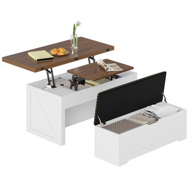  Table basse relevable avec rangement, ensemble de tables centrales extensibles avec banc repose-pieds