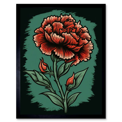 Bidinger Carnation Flower Old School Tattoo Ink Body Art Rockabilly Americana - Single Picture Frame Print
