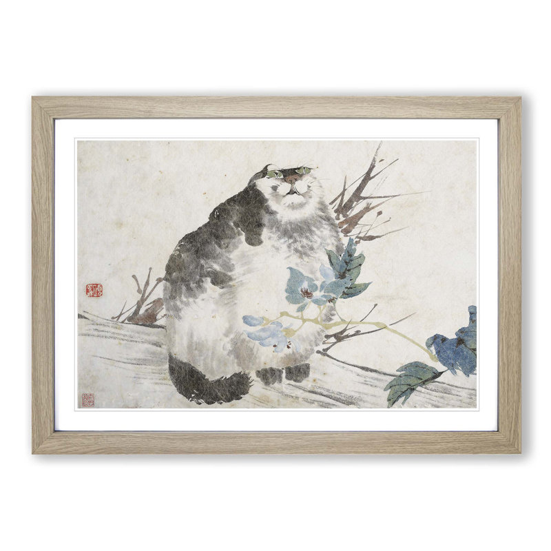 Fat Cat by Ren Yi - Picture Frame Painting Print, 36cm H x 48cm W x 2cm D, Oak Framed