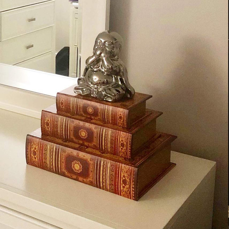 Ensemble de 3 boîtes à livres décoratives en bois