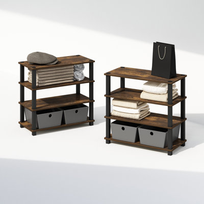 Ebern Designs Lynde 4-Tier Multipurpose Standing Shelves, Black, Set of 2 by Ebern Designs