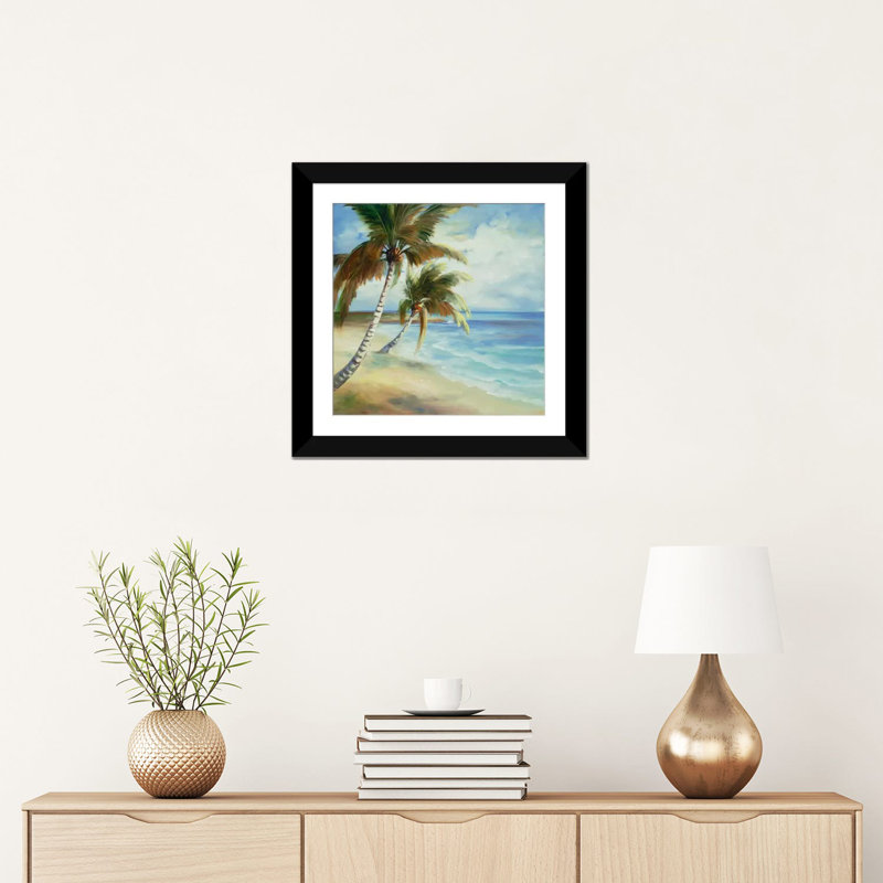 «Tropical V», reproduction sur toile, H 16 po x l 16 po x P 1 po, Papier d'art encadré noir, Blanc