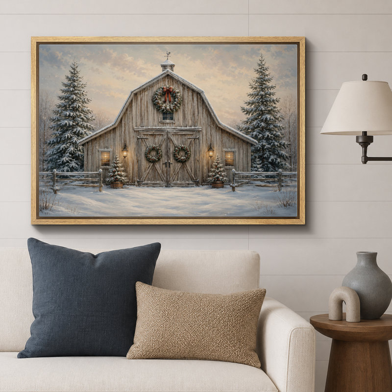 Illustration de Noël grange forêt enneigée, photos de salon, impression sur toile giclée sur toile encadrée, Cadre naturel