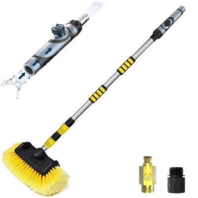 12FT Car Wash Brush with Long Handle, Telescopic Car Wash Brush with Soap Dispenser, 12-Inch Soft Bristle Car Cleaning Brush for Cleaning Car, RV, Truck, Boat, Solar Panels, Yellow