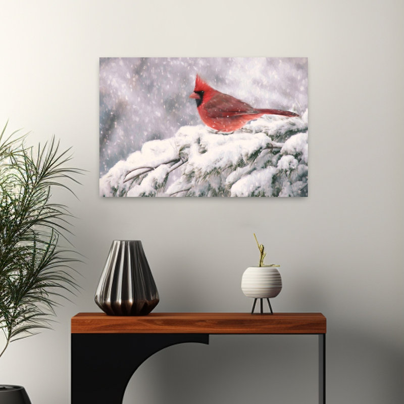 Hiver, cardinal I, arbre contemporain abstrait, art hivernal, H 16 po x l 24 po