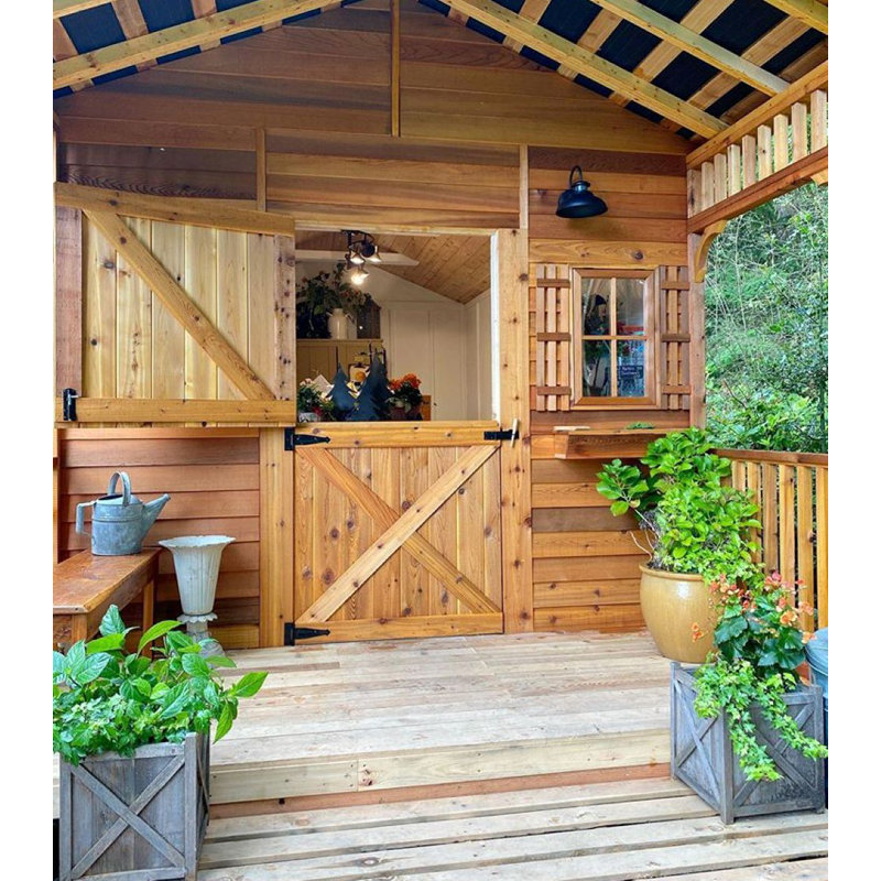 Clubhouse 10 ft. W x 14 ft. D Western Red Cedar Wood Storage Shed, 112" H x 120" W x 192" D