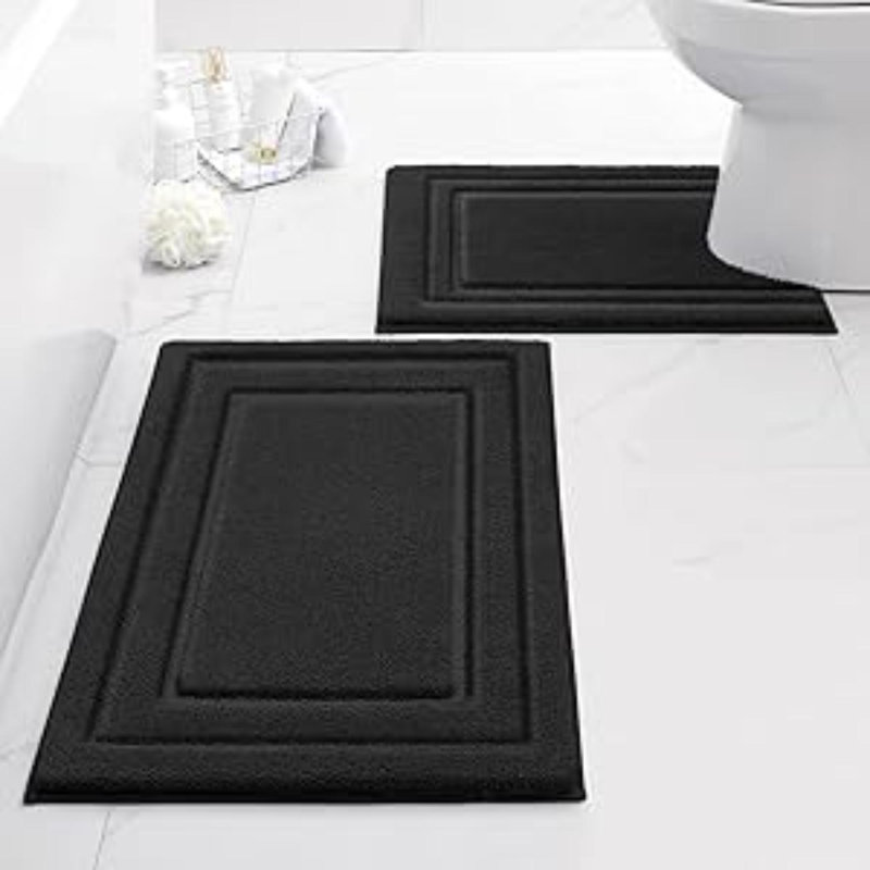 Ensemble de tapis de salle de bain 2 pièces en microfibre ultra douce et absorbante, L 32 po x l 20 po, Noir