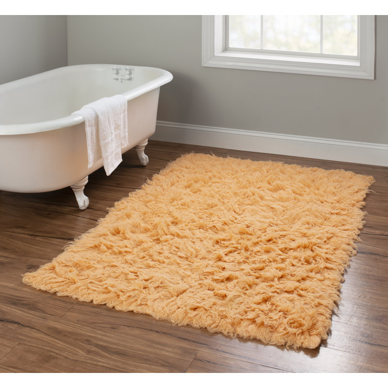 Alamin Flokati Wool Shag Hand Loomed Orange Sherbet Rug, Rectangle 3'6" x 5'6"