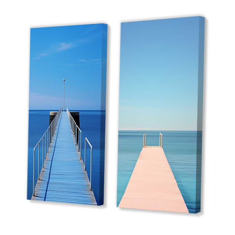 Coastal Blue Pier Perspect - ensemble de 2 impressions sur toile côtières, H 28 po x l 25 po, Toile tendue