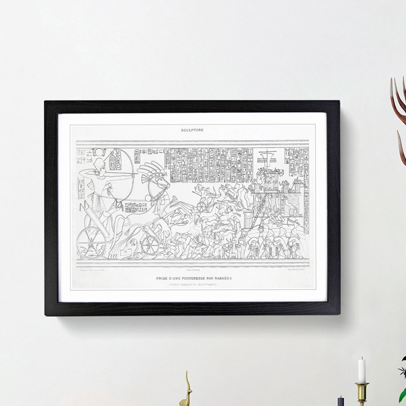 Ramses II Fortress Capture by Emile Prisse D'Avennes - Picture Frame Drawing Print, Black Framed, 27cm H x 36cm W x 2cm D