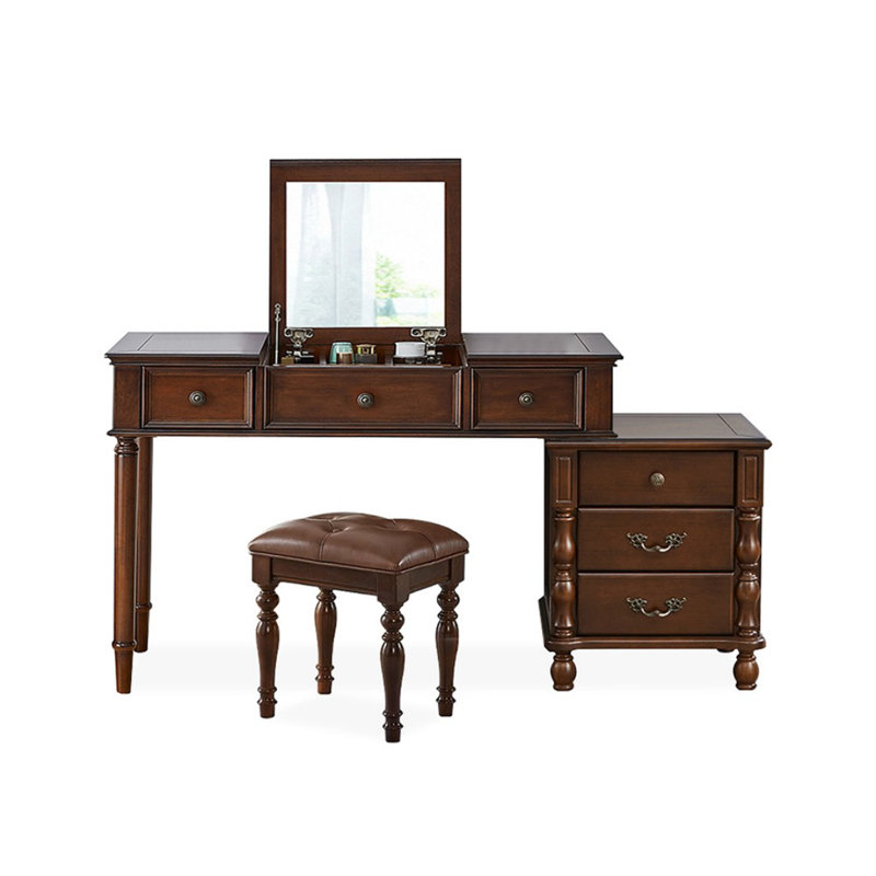 Coiffeuse avec miroir, 5 tiroirs, 1 chaise