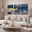Ensemble de 3 tableaux sur toile tendue représentant un héron blanc au coucher du soleil sur l'océan-1717752650