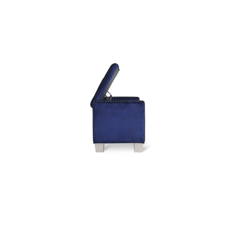 Banc de rangement en velours Franco, Bleu