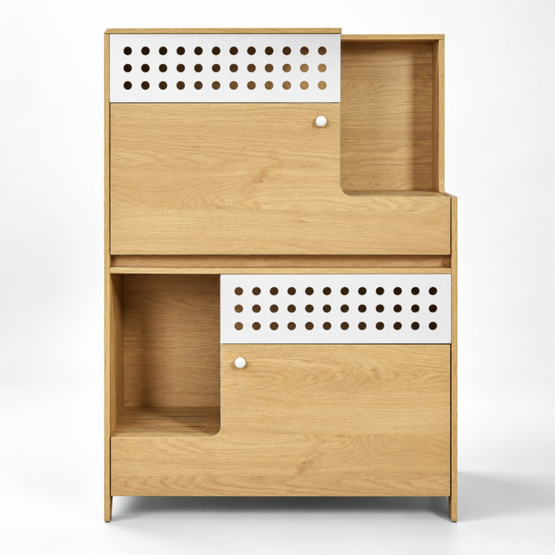 Table d'appoint cachée pour litière avec rangement, Naturel