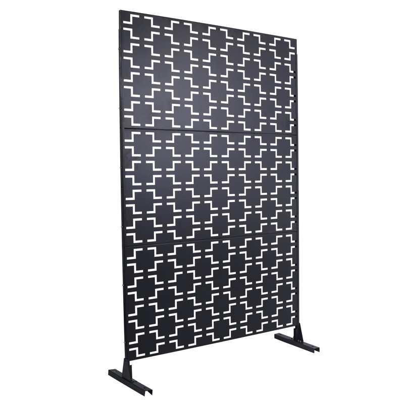 76" H x 48" W Steel Privacy Screen Panel for Outdoor and Indoor Use, Rust Red Finish, Black
