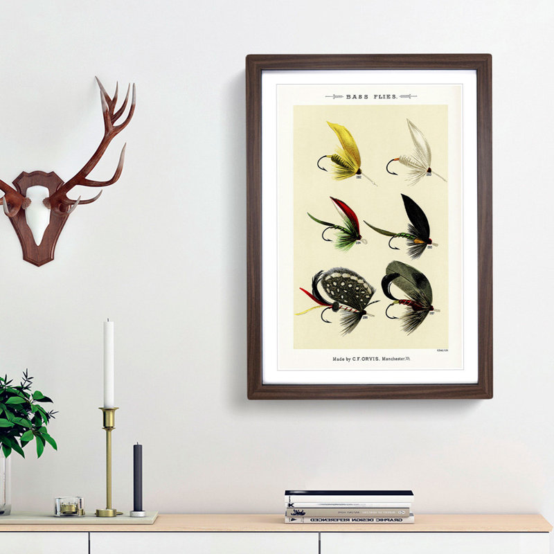 Bass Fishing Flies Versions 6 by Mary Orvis Marbury - Picture Frame Painting Print, Walnut Framed, 87cm H x 62cm W x 2cm D