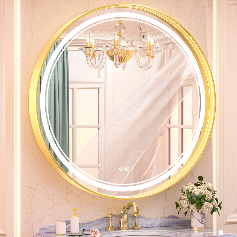 Jelline Metal Round Mirror, 36" x 36", Gold