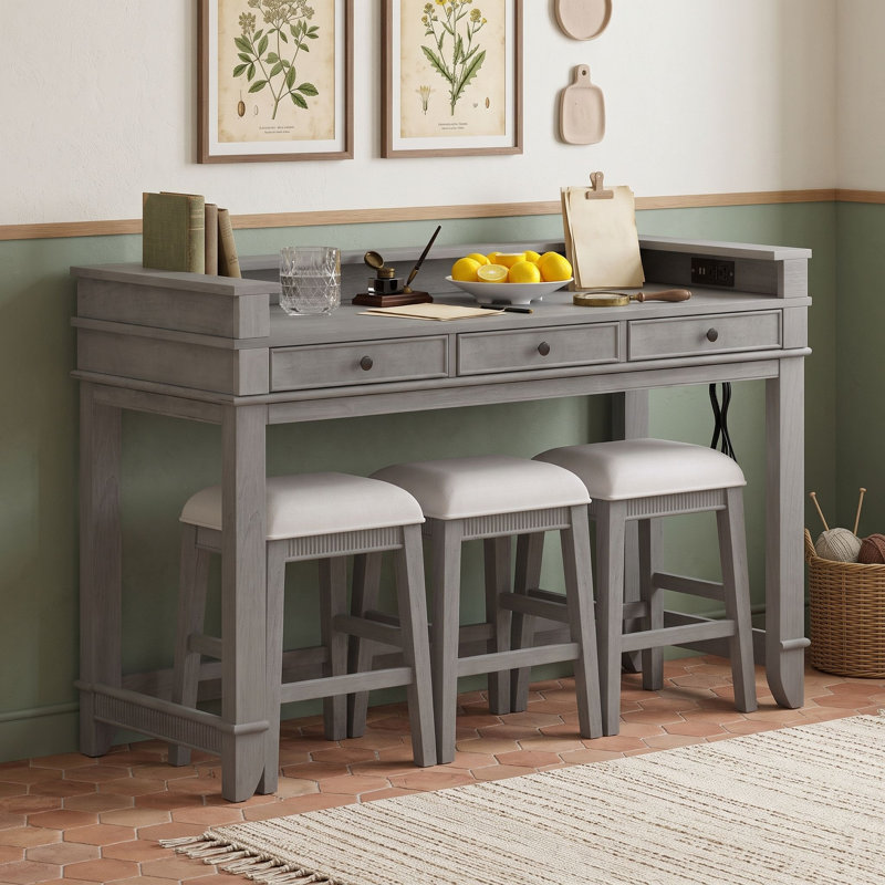 Solid Wood Top Dining Set, Gris clair