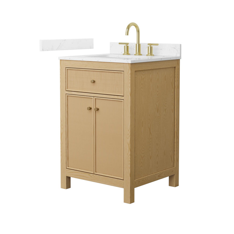 Pendry 24" Freestanding Single Bathroom Vanity with Cultured Marble Top, Brushed Gold, Carrara Cultured Marble, 8" Widespread