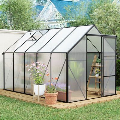 Heavy Duty 6X10 FT Polycarbonate Greenhouse With Adjustable Roof, Sliding Door, And Galvanized Base For All-Season Use