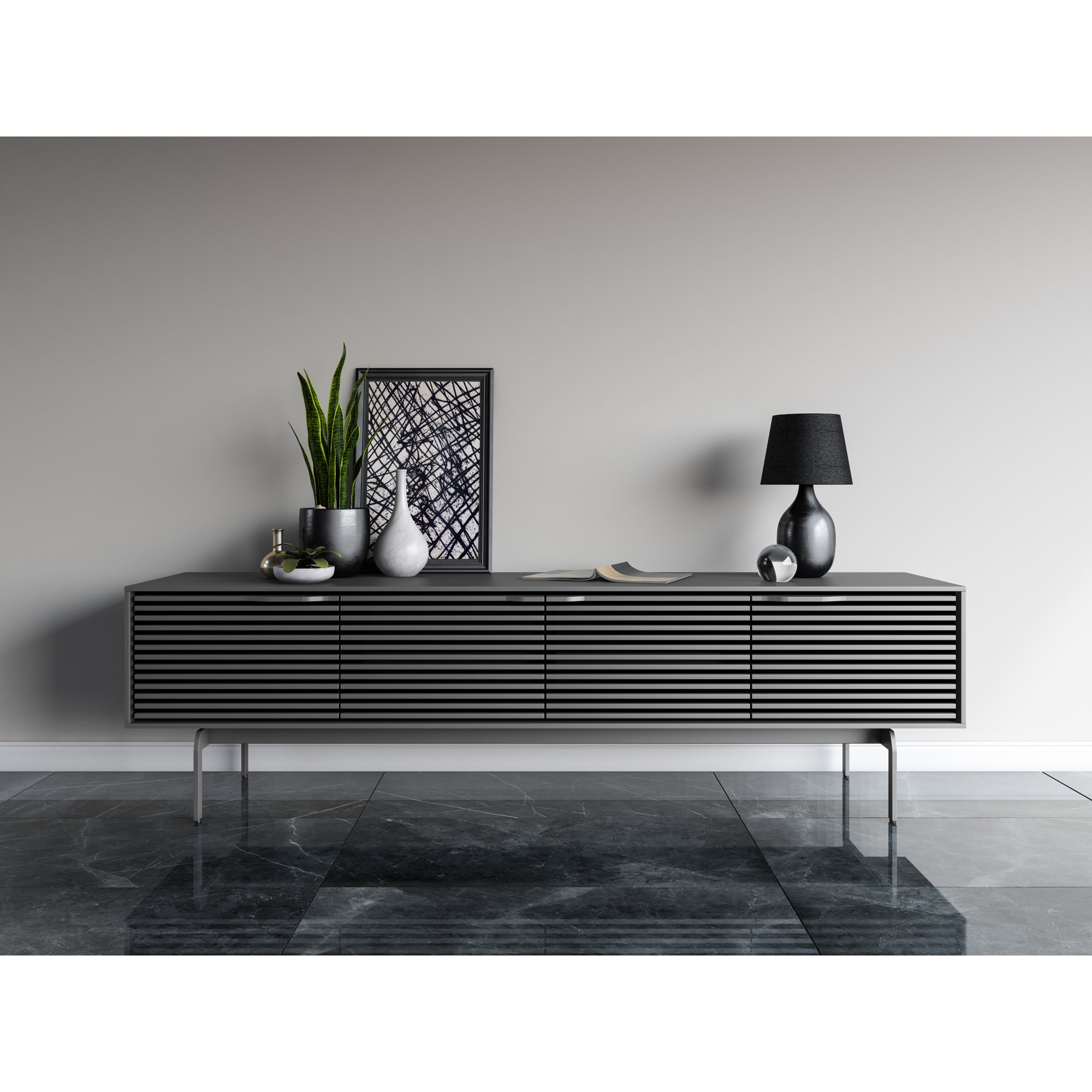 Align 81'' Media Console, Ebonized Ash, 23”H x 81”L x 18”W