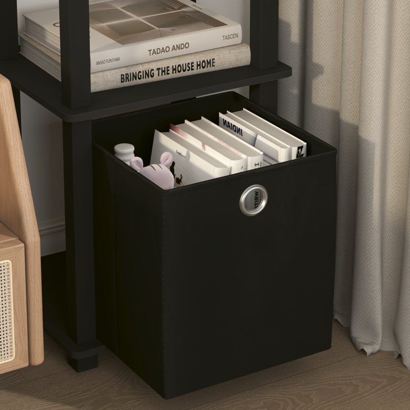 Bibliothèque à 5 niveaux avec tablette compacte et rangement, Noir