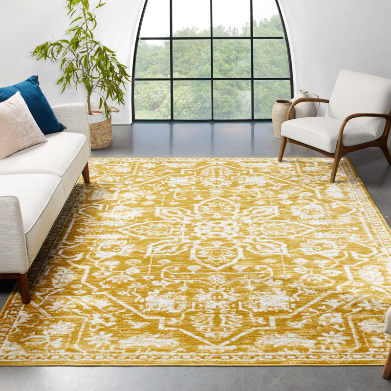 Dazzle Gold/White Disa Vintage Medallion Soft Rug, Rectangle 120 x 160cm