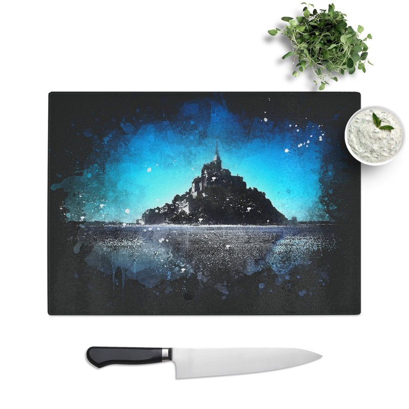 Tempered Glass Le Mont-Saint-Michel in Normandy Chopping Board, 28.5 cm x 39 cm