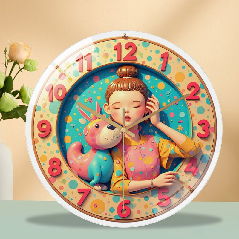 Horloge murale colorée avec un joli motif animalier pour la décoration intérieure - Horloge murale moderne en verre 12 po