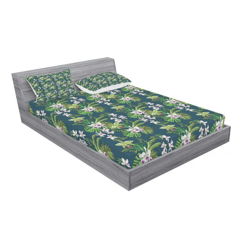 Ensemble de draps-housses en microfibre Floral, Drap-housse grand avec 2 taies d'oreiller