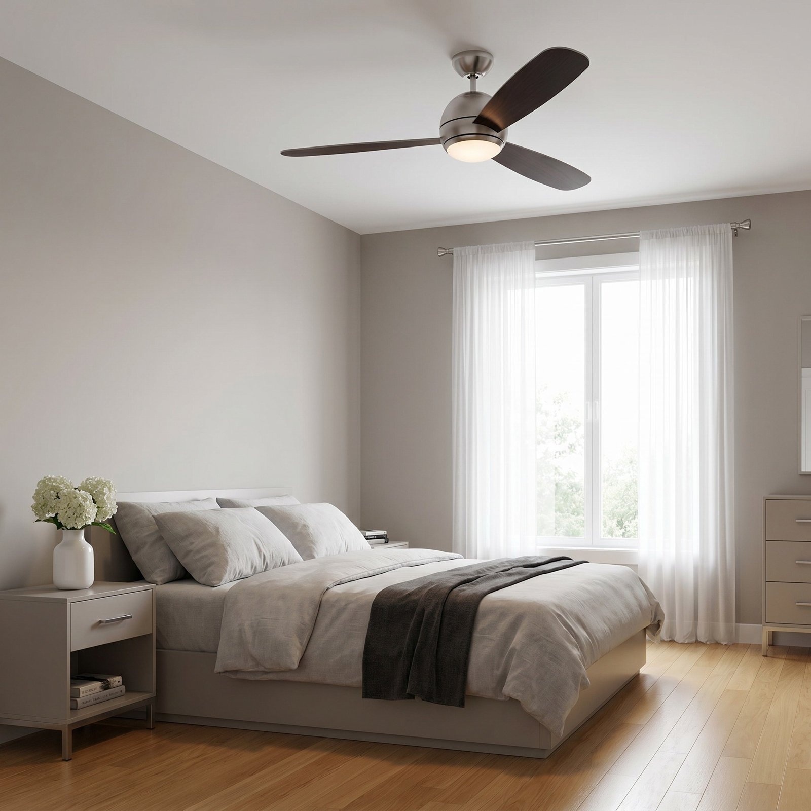 Erina 52" Ceiling Fan with Light Kit, Silver, Brushed Steel