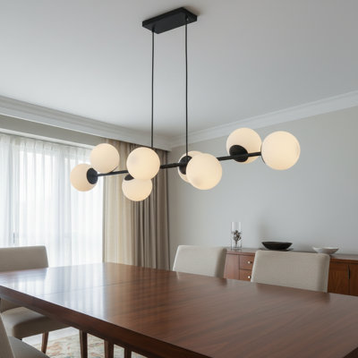 Modern 8-Light 49.2 Inches Kitchen Island Linear Chandelier E12 Black