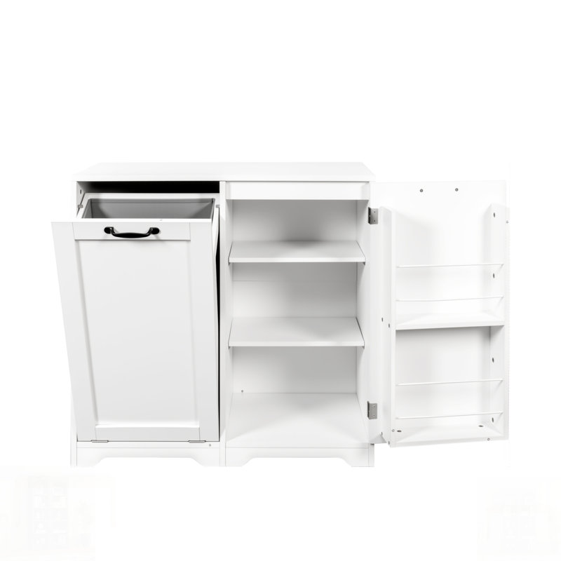 Armoire de buanderie autoportante avec portes, panier inclinable et tablette réglable pour un rangement et une organisation efficaces