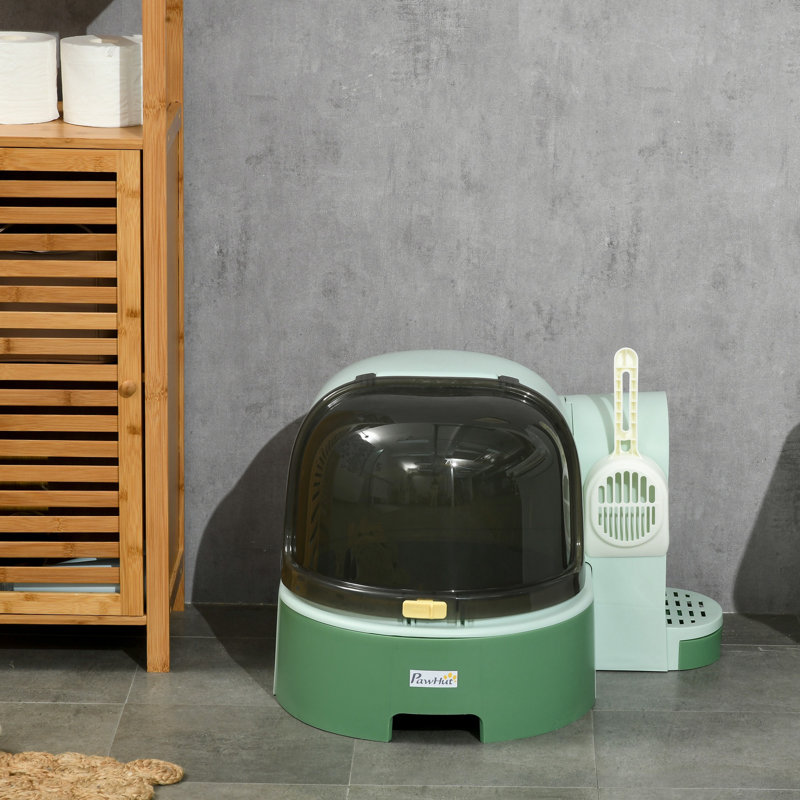 Litière pour chat facile à nettoyer ouverte avec pelle, vert